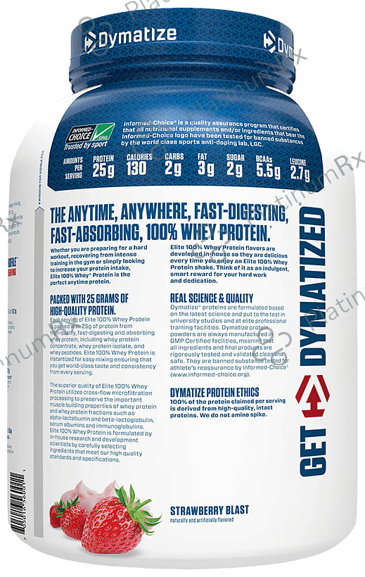 Dymatize Nutrition Elite 100% Whey Protein - With BCAAs & Leucine - For Muscle Recovery - Powder Strawberry Blast