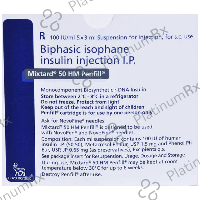 Mixtard 50 Hm Penfill 100IU Cartridge Solution For Injection 5X3ml 5s