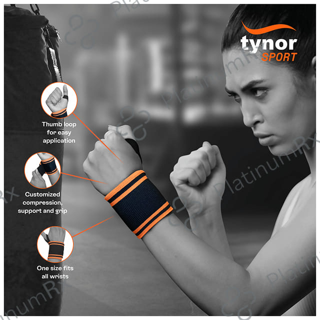 Tynor Wrist Wrap with Thumb Loop Universal Orange & Black