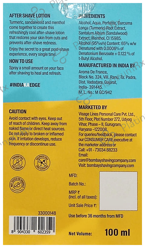 Bombay Shaving Company Turmeric Sandalwood After Shave Lotion