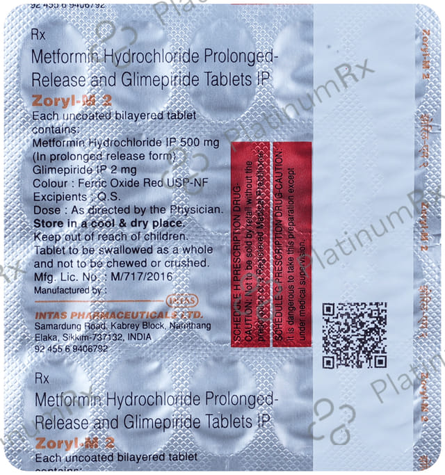 Zoryl M 2/500mg Tablet PR 20s