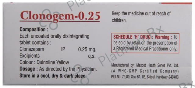 Clonogem 0.25mg Disintegrating Tablet 10s