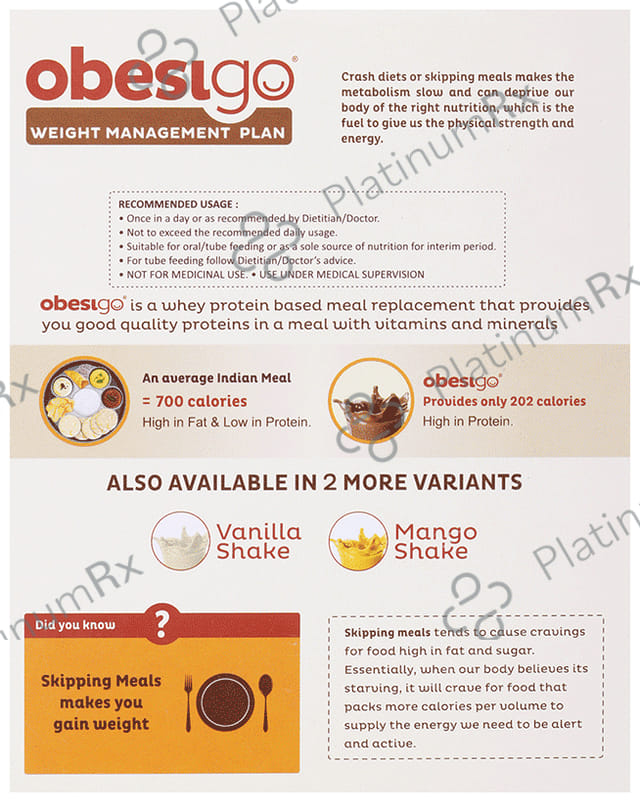 Obesigo Whey Protein Chocolate Shake Sachet 50gm