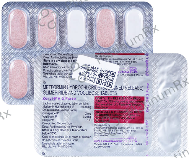Zoryl MV2 Forte 2/1000/0.2mg Tablet 10s