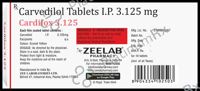 Cardilox 3.125mg Tablet 10s