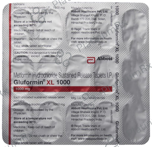 Gluformin XL 1000mg Tablet SR 15s