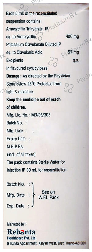 Rebimox CV 400/57mg DS Dry Syrup 30ml