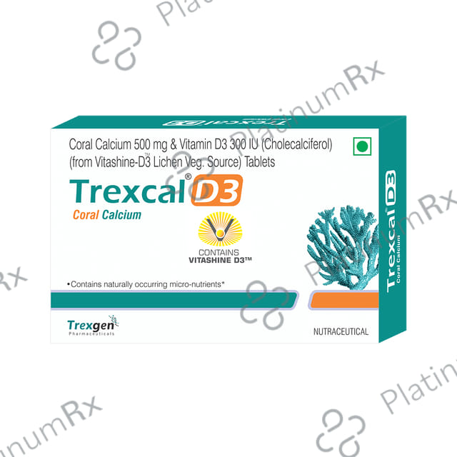 Trexgen Trexcal D3 - with Calcium & Cholecalciferol 300IU for Bone Health - Veg Tablet