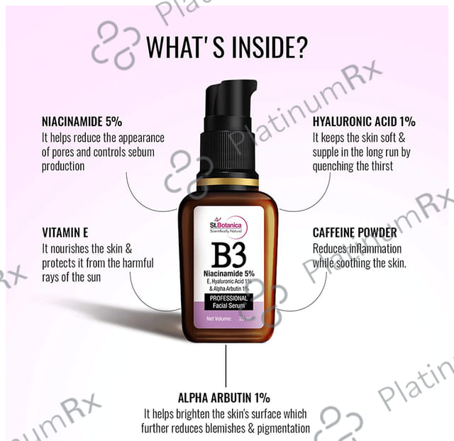 St.Botanica B3 Niacinamide 5%, E, Hyaluronic Acid 1% & Alpha Arbutin 1% Professional Facial Serum