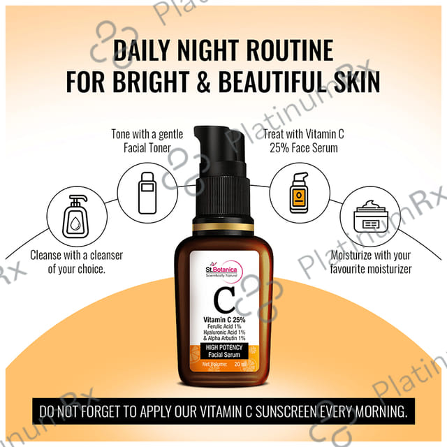 St.Botanica Vitamin C 25% + Ferulic Acid 1% + Hyaluronic Acid 1% & Alpha Arbutin 1% High Potency Facial Serum