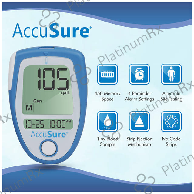 AccuSure Blood Glucose Meter Glucometer with 25 Test Strip
