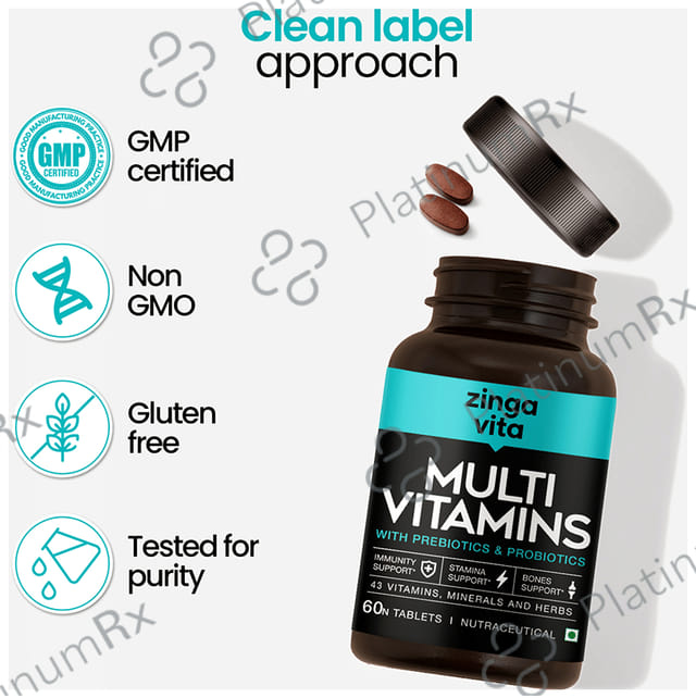 Zingavita Multi Vitamins with Probiotics & Prebiotics - For Immunity, Stamina, Bones & Gut Health -