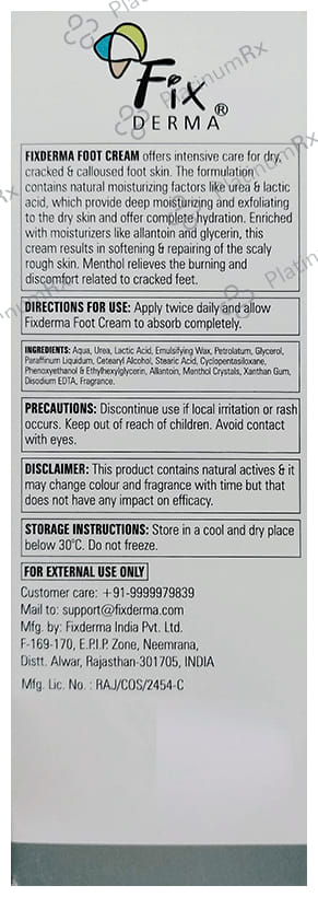 Fixderma Foot Cream - For Dry, Cracked or Calloused Foot Skin 60 gm