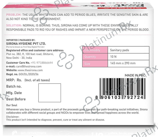 Sirona Natural & Ultra-Thin Rash-Free Sanitary Pads Large