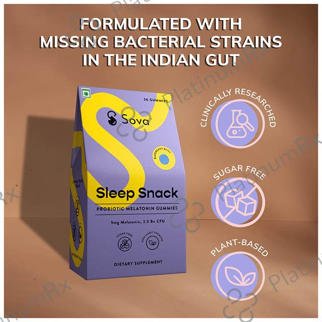 Sova Sleep Snack Probiotic Melatonin Gummies Blueberry Sugar Free