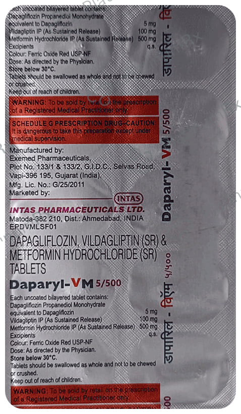 Daparyl VM 5/500/100mg Tablet SR 10s