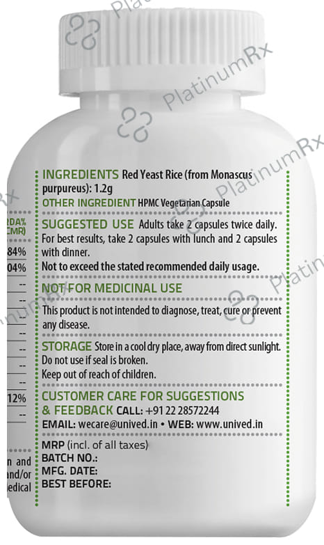 Unived RYR Standardised Red Yeast Rice Vegan Capsule