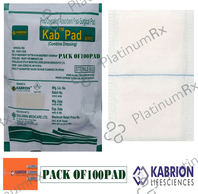 Agarwals Kabiron KAB PAD Sterile Combine Dressing Surgical Pad 10cm x 10cm 100 units