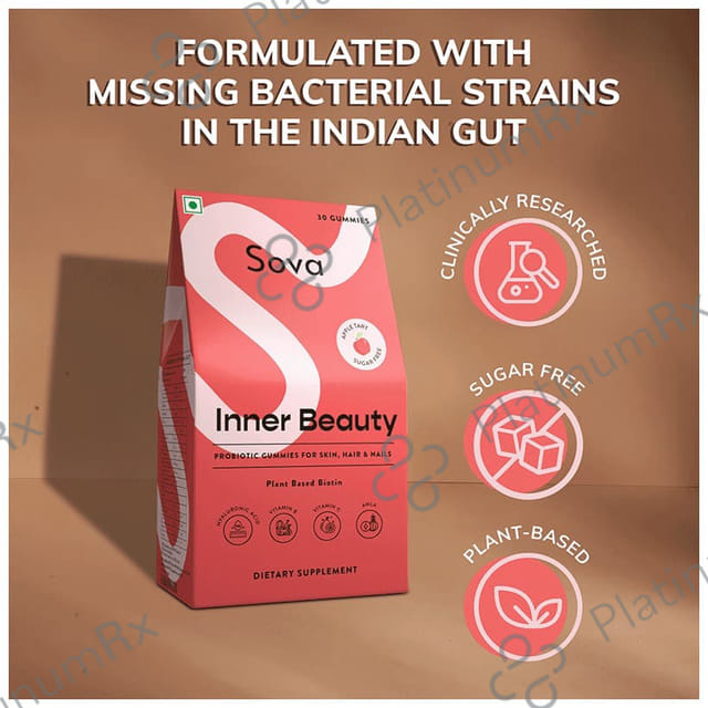 Sova Inner Beauty Probiotics Gummies for Skin, Hair & Nails Sugar Free