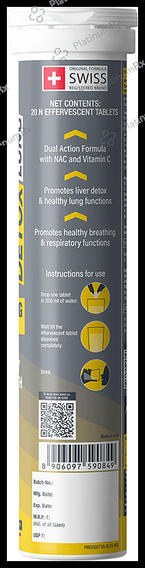 Fast&Up Detox Lung - With NAC 600mg & Vitamin C for Lung & Respiratory Support - Flavour Effervescent Tablet Strawberry 80 Effervescent
