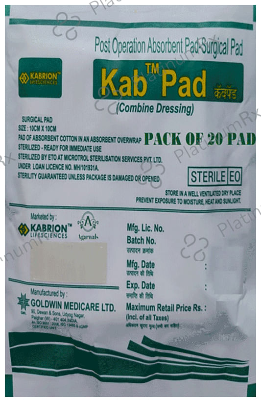 Agarwals Kabiron KAB PAD Sterile Combine Dressing Surgical Pad 10cm x 10cm 20 units