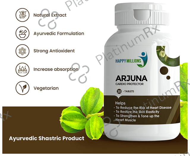 Happy Millions Arjuna Tablet - Cardio Protector & Healthy Heart - 30 tablets