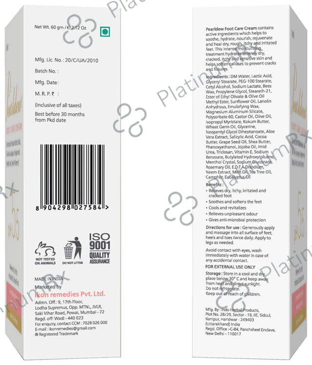 Pearldew Foot Care Cream (60gm Each) 4 Tubes