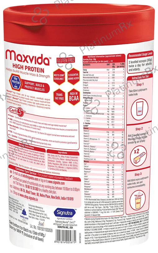 Maxvida High Protein Vanilla Flavour Powder 400gm