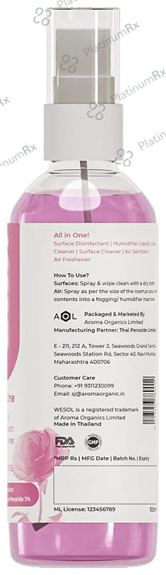 Wesol Food Grade Hydrogen Peroxide 1% All In One Multi Surface Cleaner Liquid, Disinfectant and Air Freshner (100ml Each) Soft Rose 1 Bottle