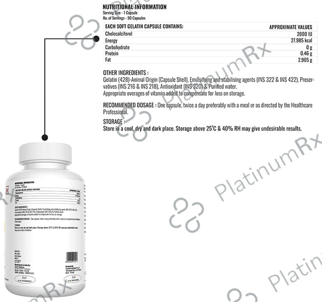 Steadfast Nutrition Vitamin D3 Wellness Cholecalciferol 2000I.U. Soft Gelatin Capsule