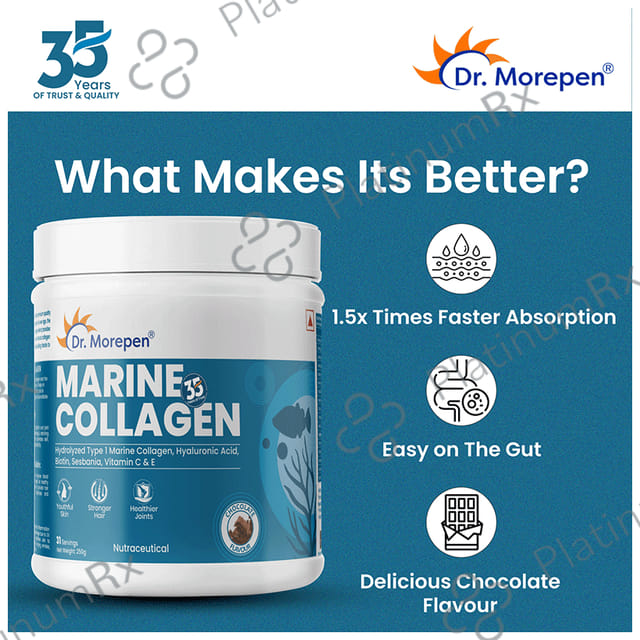 Dr. Morepen Collagen (Marine) Skin Protein with Hyaluronic Acid, Vitamin C & Biotin - Flavour Chocolate Powder