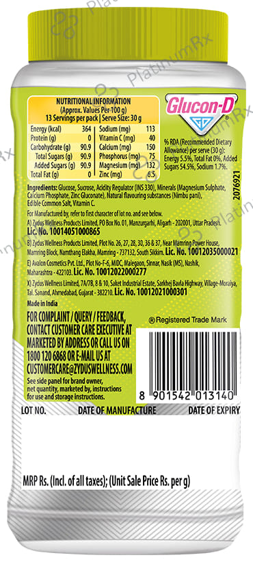 Glucon D Instant Energy Nimbu Pani Flavour Powder 400gm