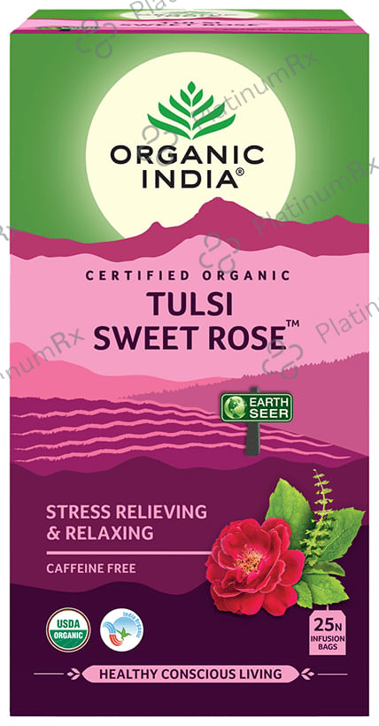Organic India Tea for Immunity, Antioxidant Support & Stress Relief - Flavour Tulsi Sweet Rose Green Tea