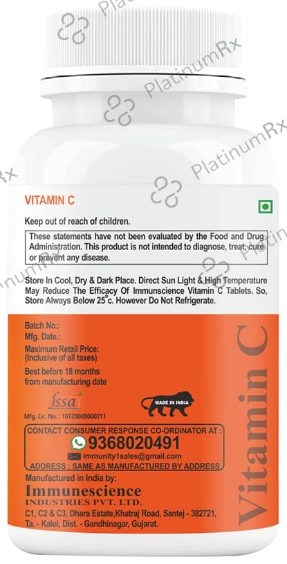 Immunescience Vitamin C for Immunity Orange Flavour Chewable Tablet 60s