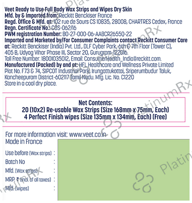 Veet Professional Waxing Strips Kit 20 Strips - Gel Wax Hair Removal for Women - Up to 28 Days of Smoothness - No Wax Heater or Wax Beans Required for Dry Skin