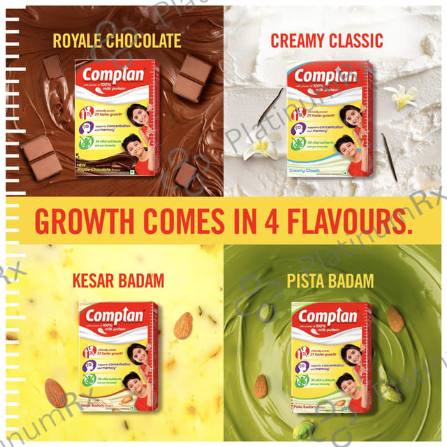 Complan 100% Milk Protein for Concentration, Memory & Growth - Flavour Royale Chocolate Refill 200 gm
