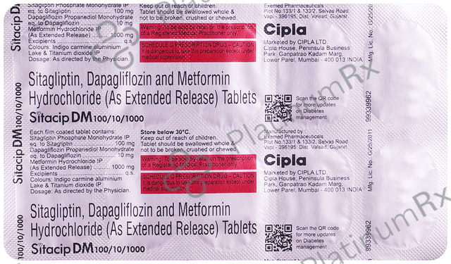 Sitacip DM 10/1000/100mg Tablet ER 10s