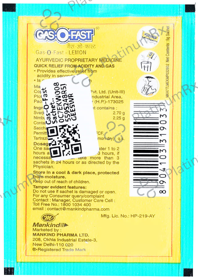 Gas O Fast Lemon Sachet 5gm