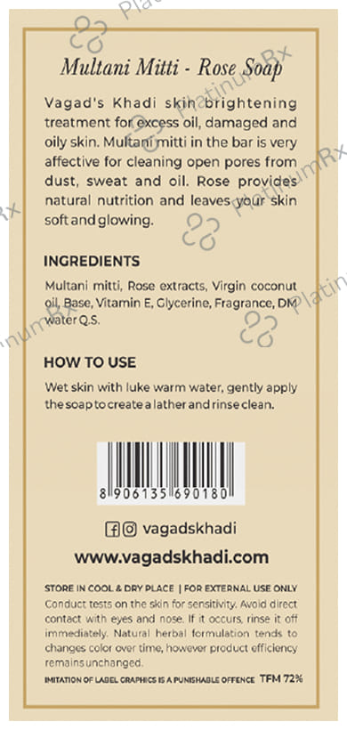 Vagad's Khadi Herbal Multani Mitti-Rose Soap