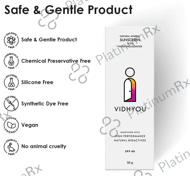 Vidhyou Natural Mineral Sunscreen with Hydrating Complex SPF 40 Lotion 50gm