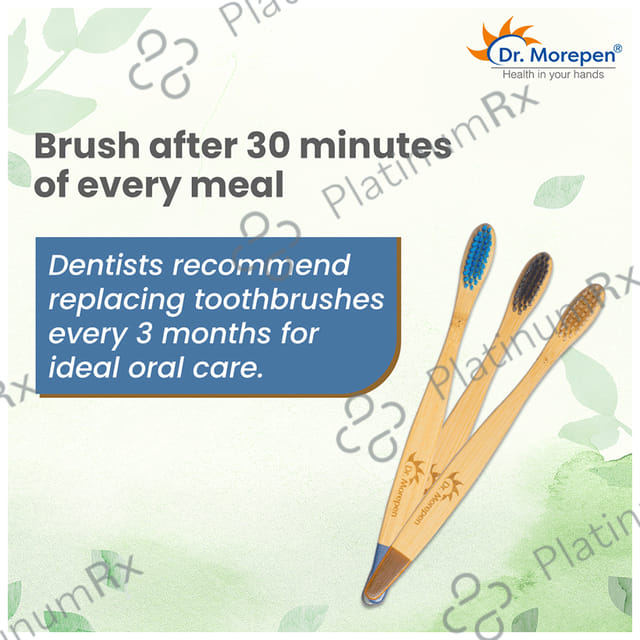 Dr. Morepen Organic Bamboo Toothbrush Adult 1 Medium & 2 Soft Blue, Brown & Charcoal