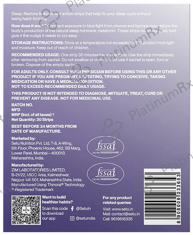 Setu Sleep: Restore with 5mg Melatonin - Strips for Sleep Support - Flavour Mint