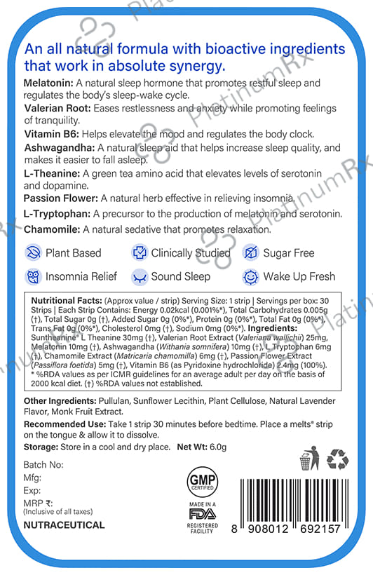 Wellbeing Nutrition Melts into a Restful Sleep Melatonin 10mg Oral Thin Strip Calming Chamomile Lavender