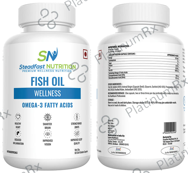 Steadfast Nutrition Fish Oil Wellness Omega 3 Fatty Acids Soft Gelatin Capsule
