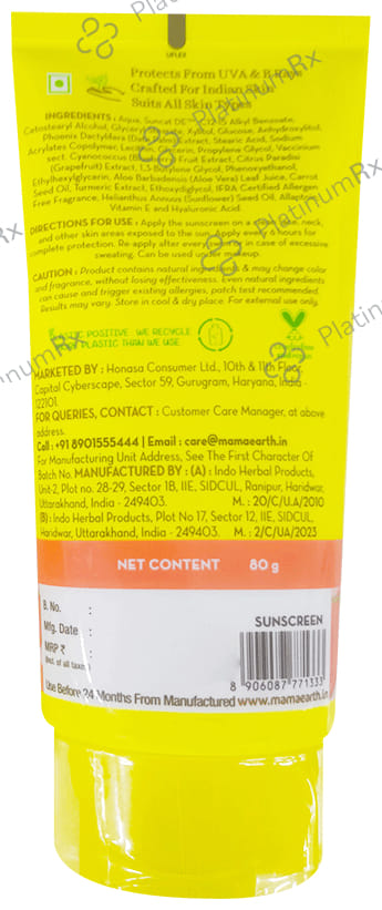 Mamaearth Indian Sunscreen Paraben & Silicon Free Hydragel SPF 50 Cream 80gm