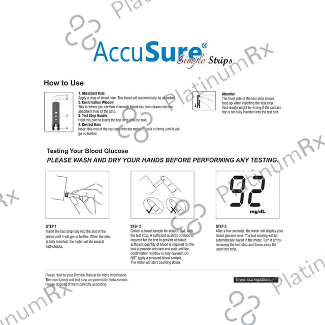 AccuSure Simple Blood Glucose Test Strip (Only Strip) 50 Test