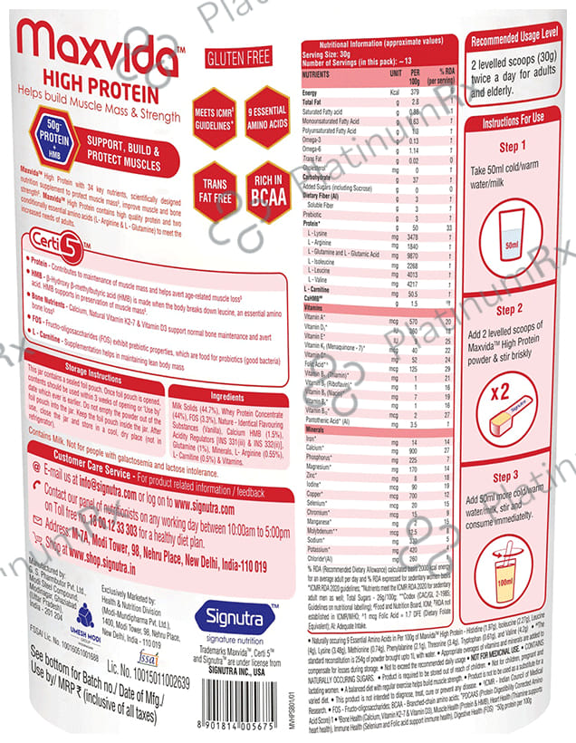 Maxvida High Protein Vanilla Flavour Powder 400gm