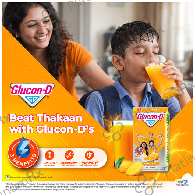 Glucon D with Glucose, Calcium, Vitamin C & Sucrose Flavour Mango Burst with Tiffin Box Free Powder 450gm