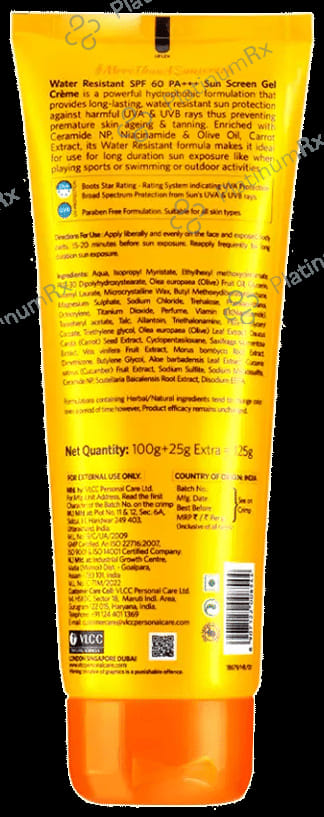 VLCC Natural Science Water Resistant Sun Screen Gel Cream (100gm Each) SPF 60 PA+++ 4 Tubes