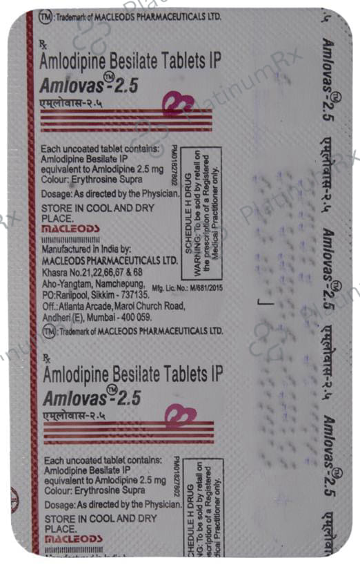 Amlovas 2.5mg Tablet 15s